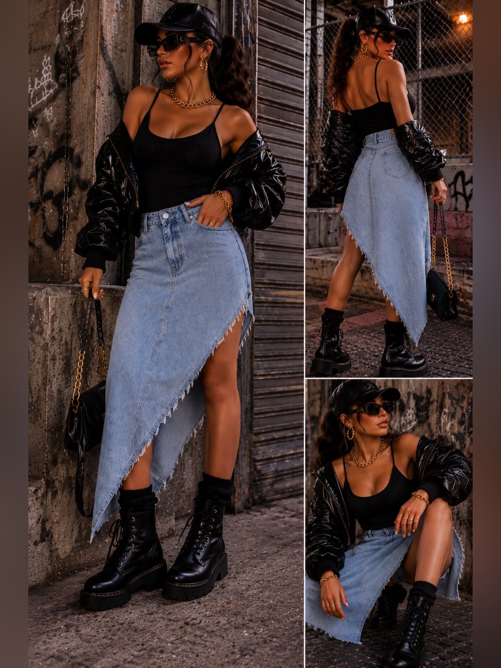 NWT Fashion Nova Cross Your Mind Asymmetrical Denim Skirt Size L/XL (30 waist)